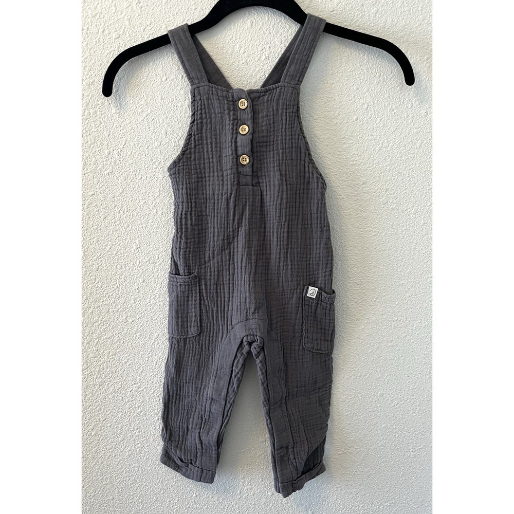 Little Planet By Carters Baby Overalls 18 Months Gray 100% Organic Cotton Gauzy